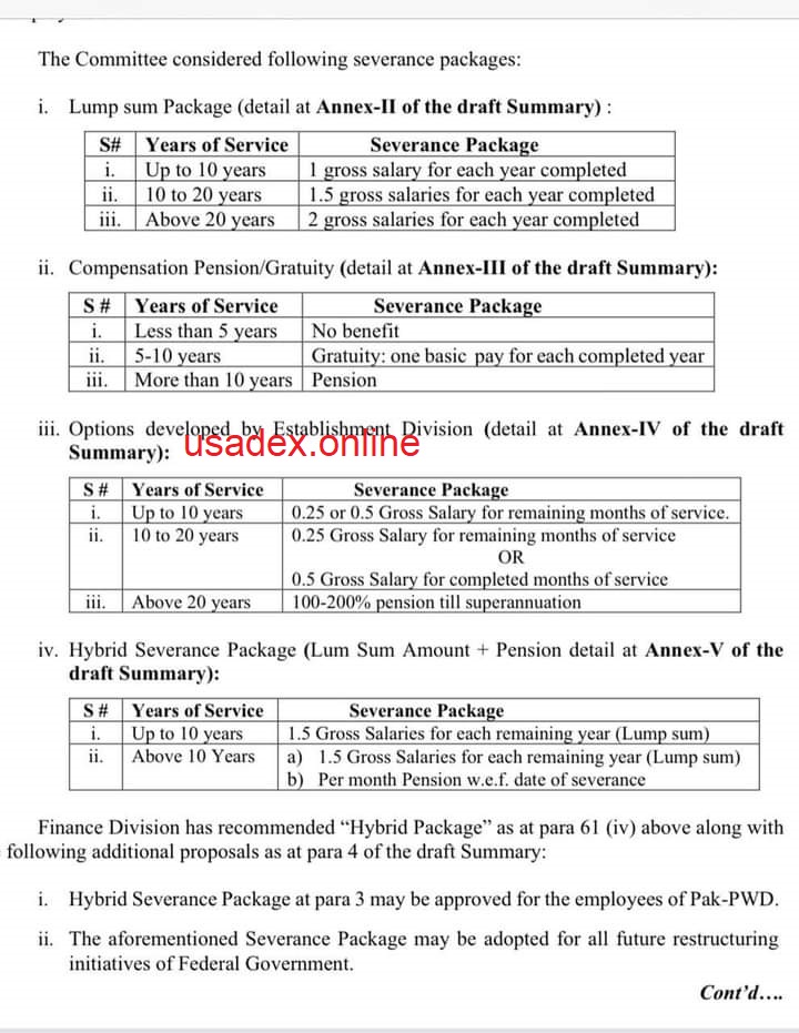 Government Prepares Exit Packages for Employees